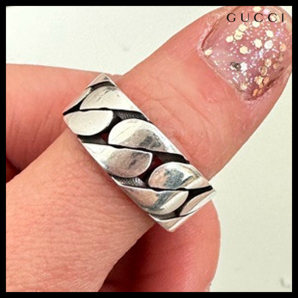 【GUCCI】Interlocking Enamel Chain Ring Green