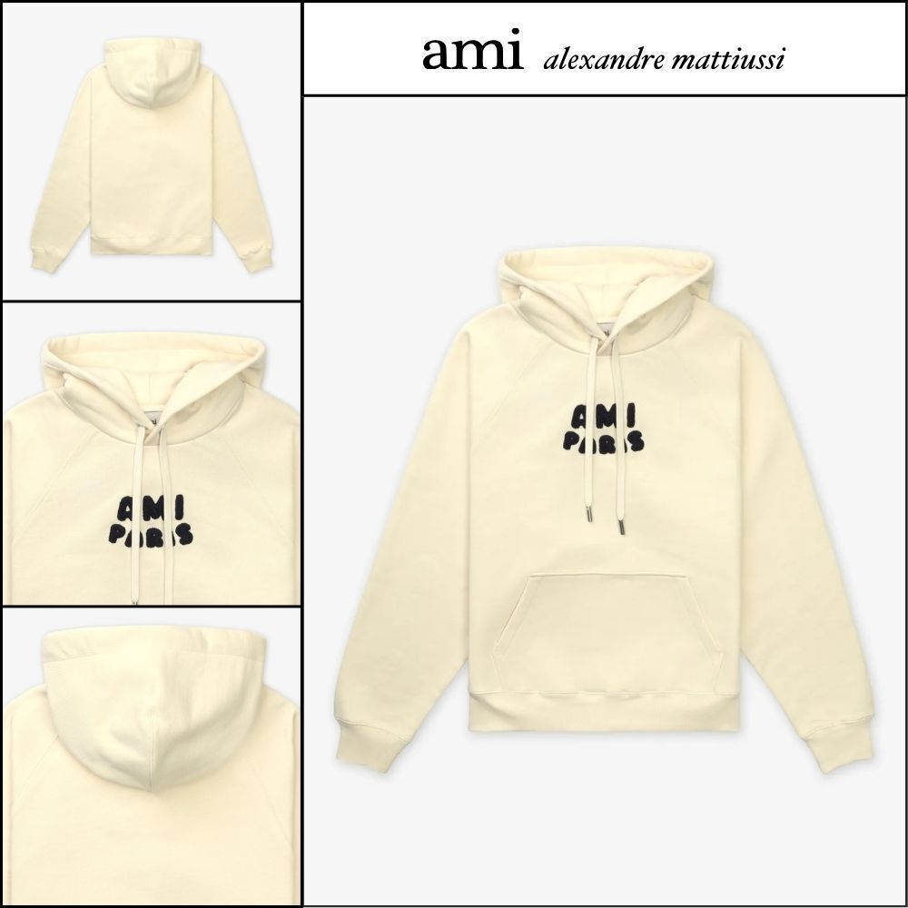 【AMI PARIS】Paris Logo Patch Hoodie White Cream