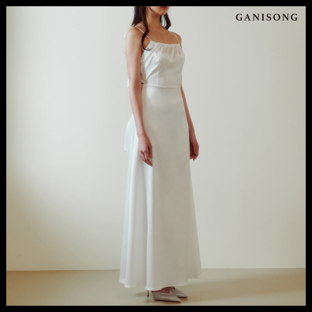 【GANISONG】Bridal Back Ribbon Dress White