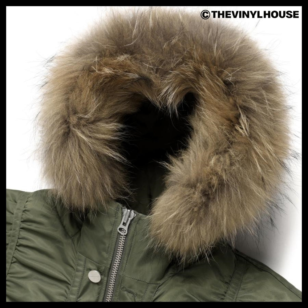 【THEVINYLHOUSE】Fur hooded MA-1 jacket Khaki