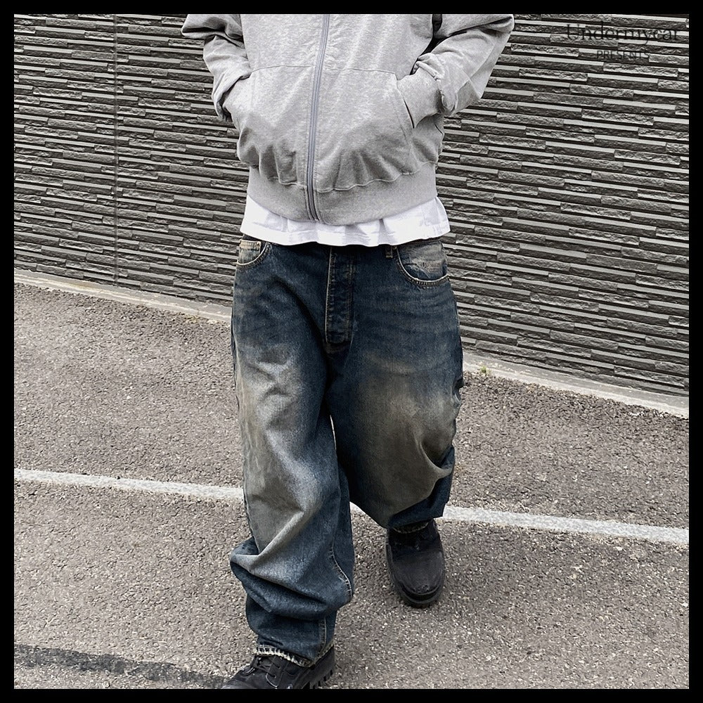 【Undermycar】ANTI FXXKING LOGO PLAY BRUSH WASHED WIDE JEANS