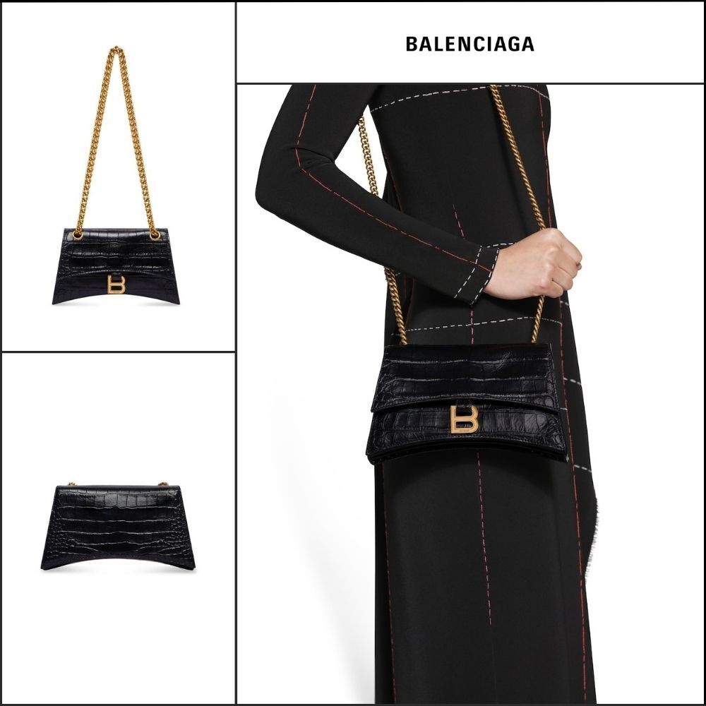 【BALENCIAGA】Crush XS Chain Bag Crocodile Embossed Black