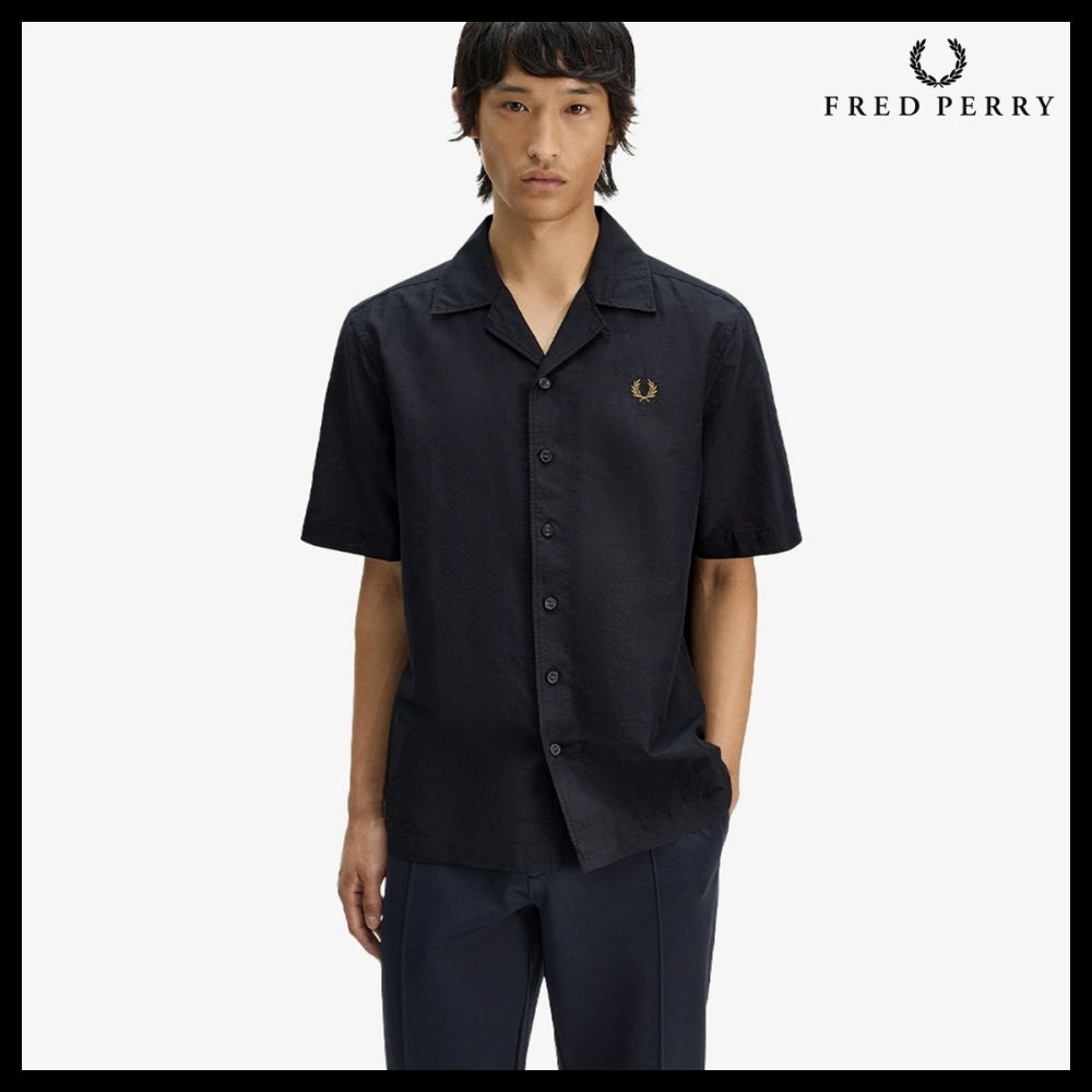 【FRED PERRY】Linen Blend Revere Collar Shirt Black