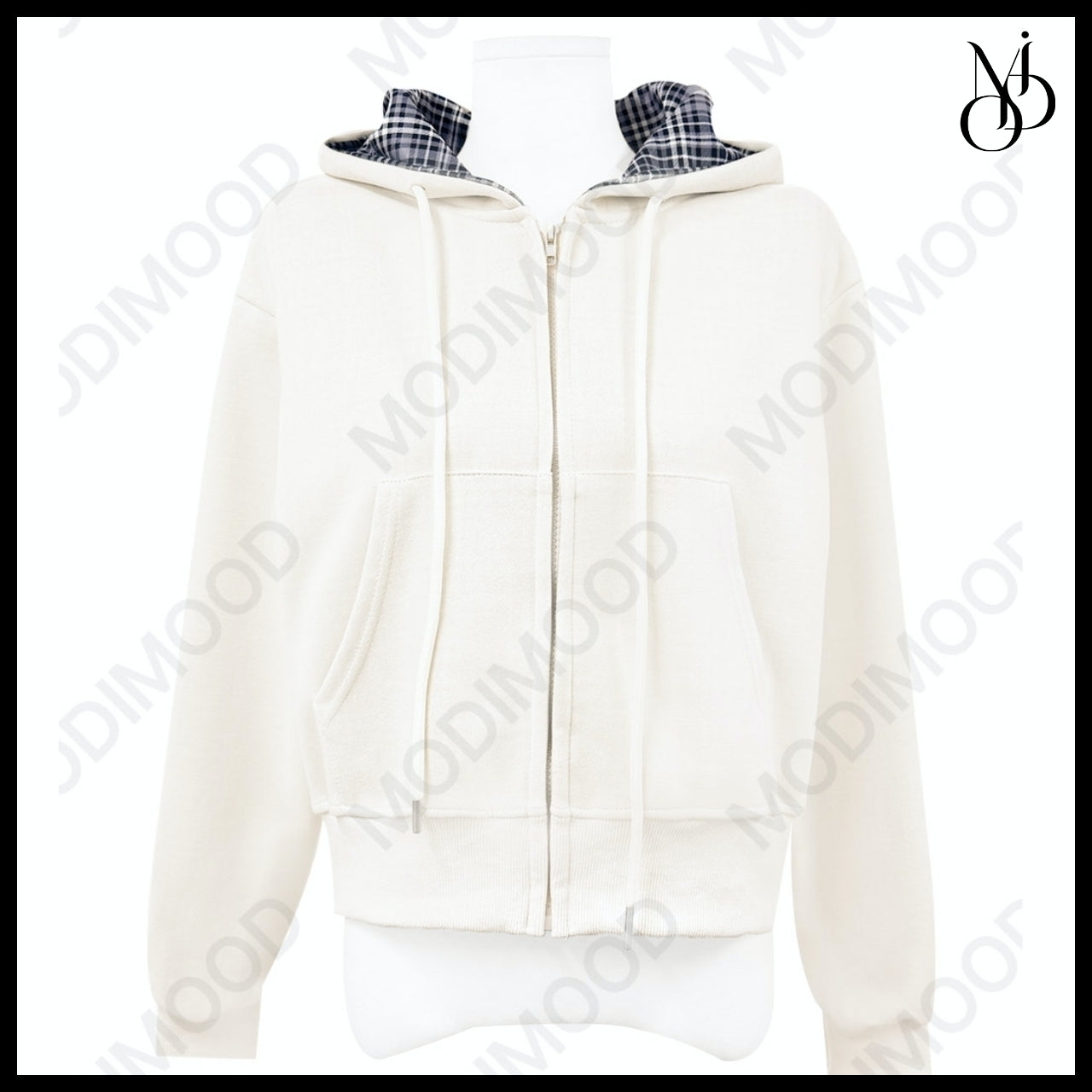 【MODIMOOD】Rudy Check Color Block Hoodie Zip-Up 5 Colors