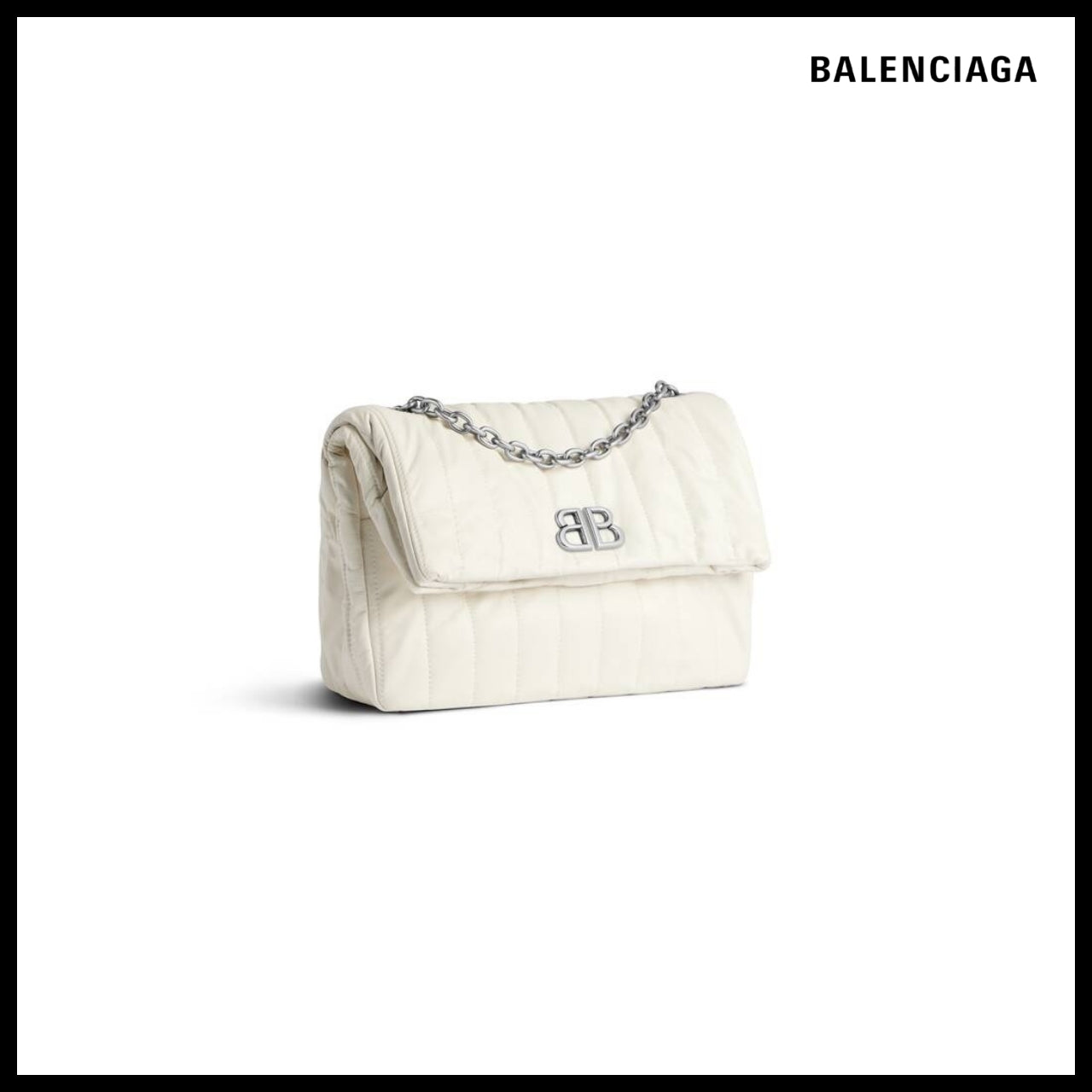 【BALENCIAGA】Monaco Small Chain Bag Quilted White