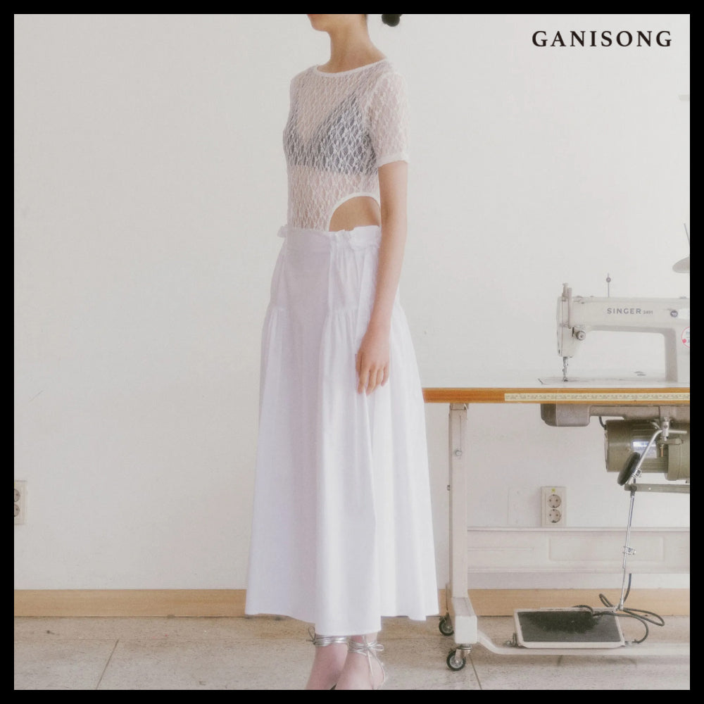 【GANISONG】Bridal Lace Cut Out Dress White