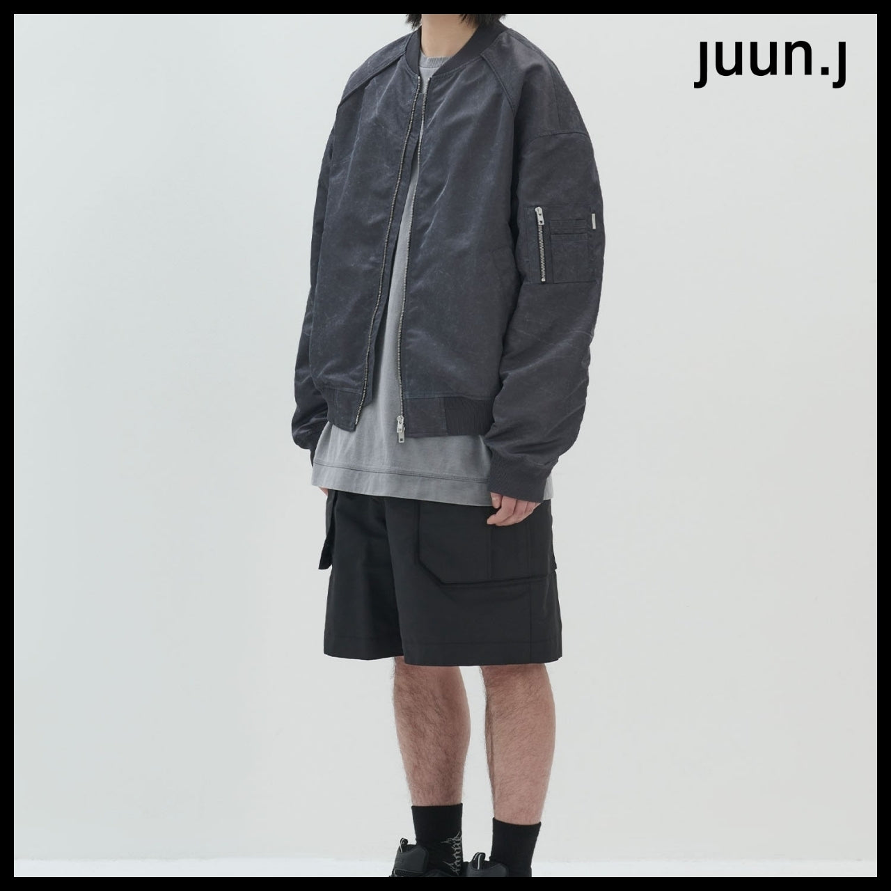 【JUUN.J】CORE Washed Nylon Light MA-1 Jumper Ash