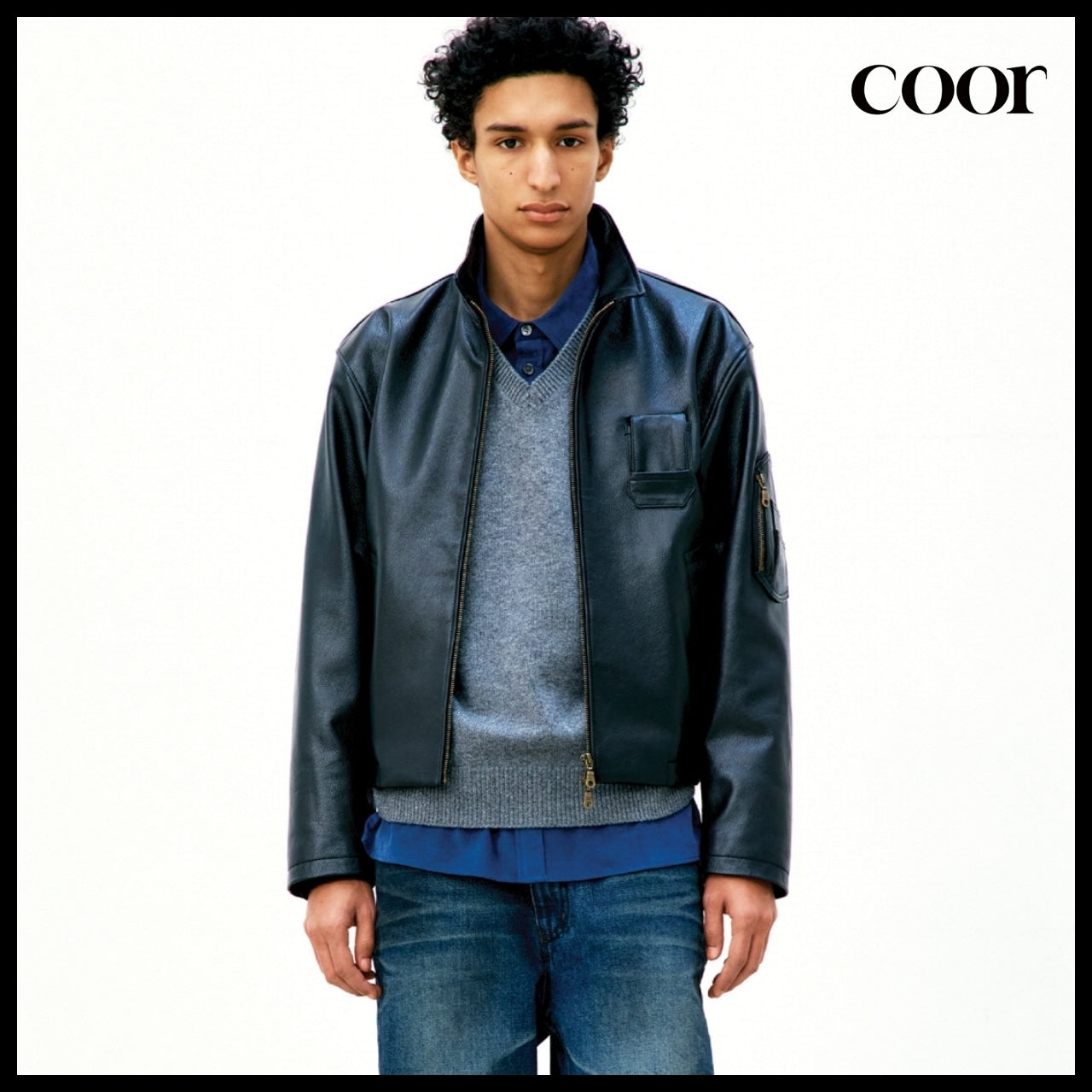【COOR】Goat Skin Pilot Leather Jumper (2 Colors)