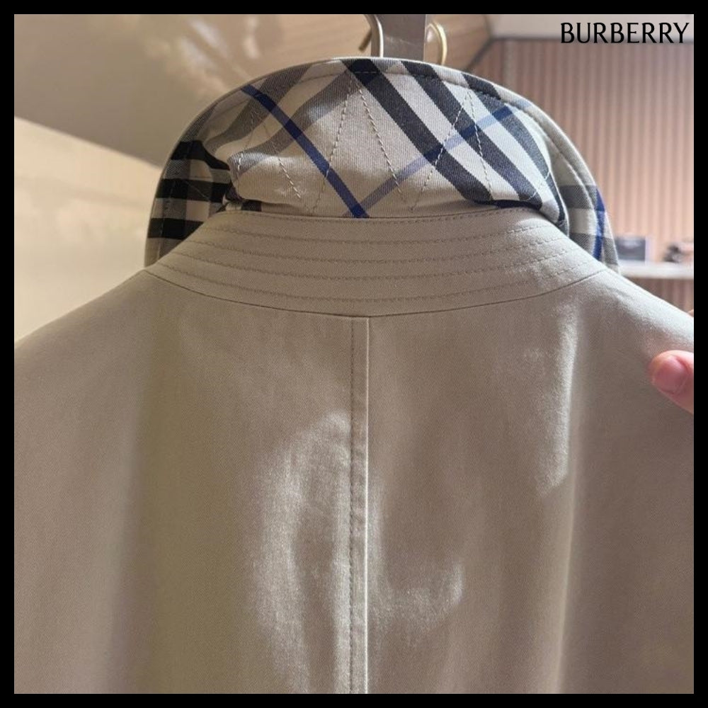 【Burberry】Button Single Cotton Men's Car Coat Lichen