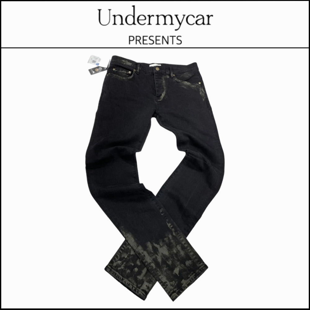 【Undermycar】Sticky Mud Painting Slim Fit Black Jeans Muddy