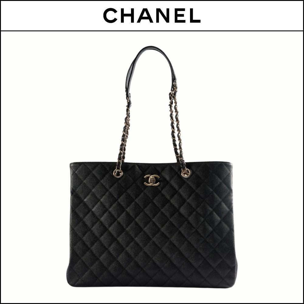 【CHANEL】Large Shopping Tote Grained Calfskin & Gold Black