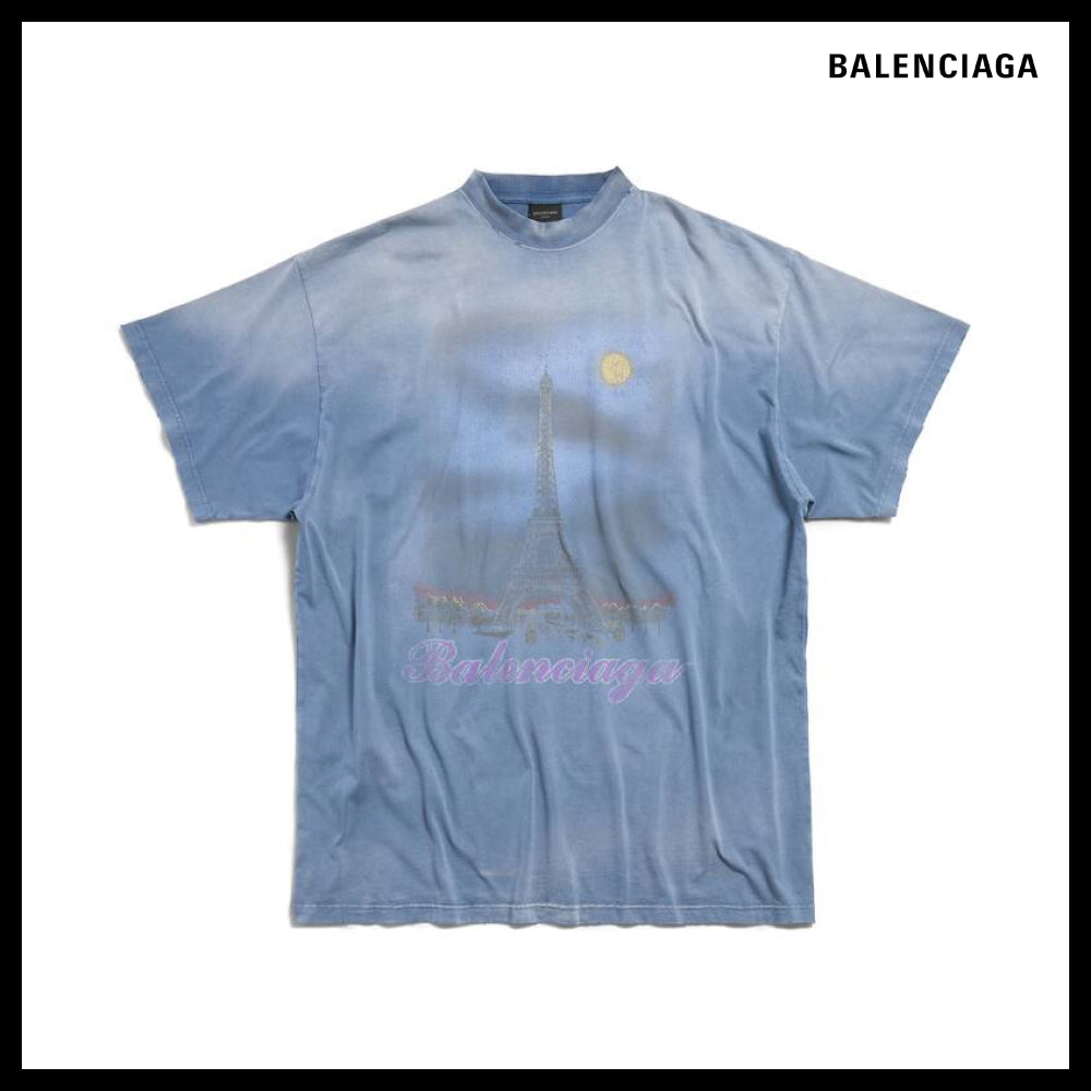 【BALENCIAGA】Moon T-Shirt Oversized Blue Vintage Jersey