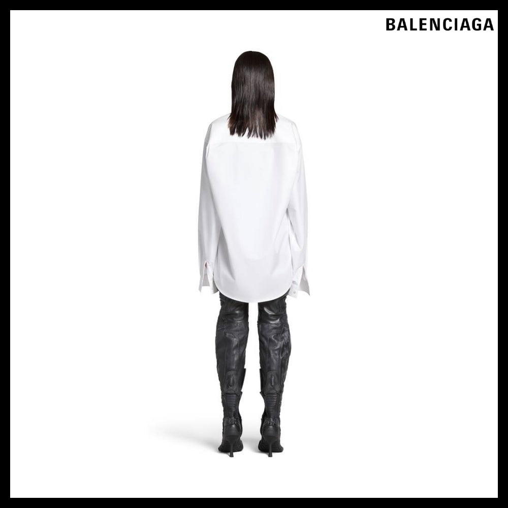 【BALENCIAGA】Women’s Kick Collar Shirt Large Fit White