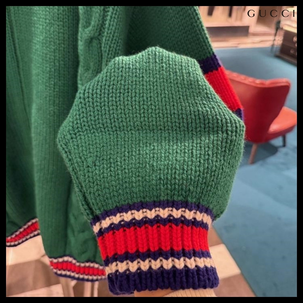 【GUCCI】Web Stripe Wool Knit Bomber Jacket Yard