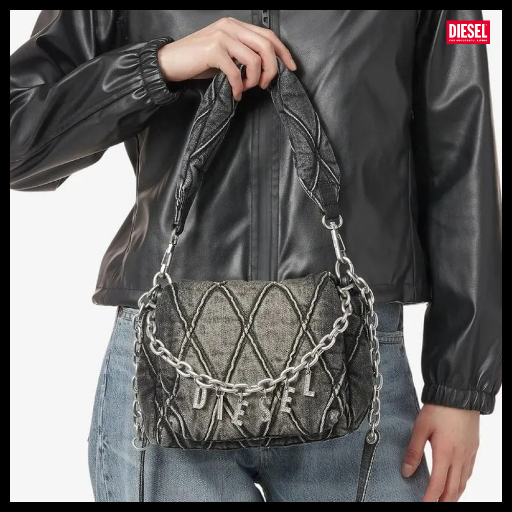 【DIESEL】Charm-D-S Denim Shoulder Bag - Black