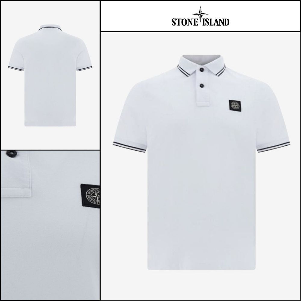【STONE ISLAND】Collar Short Sleeve T-Shirt White Men