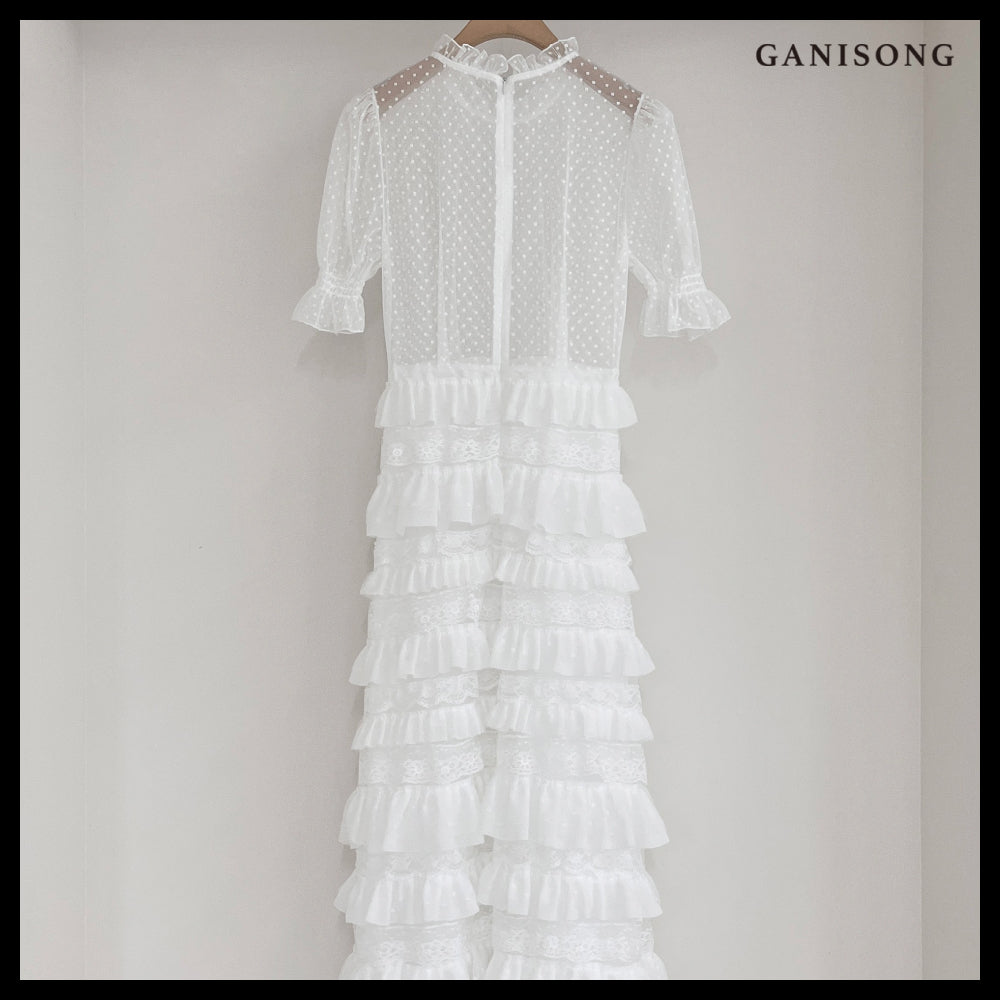 【GANISONG】Bridal Dot Chichi Dress White
