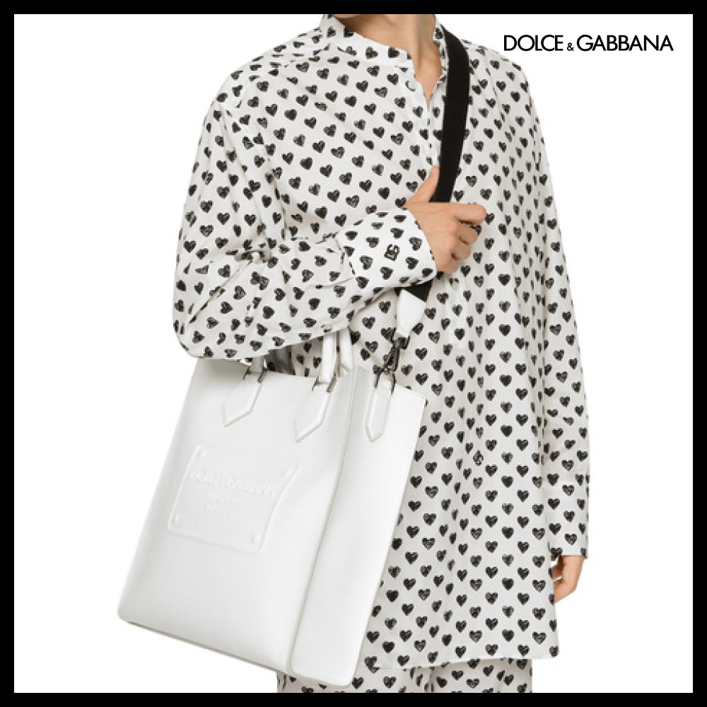 【Dolce & Gabbana】Calfskin Tote Bag with Raised Logo