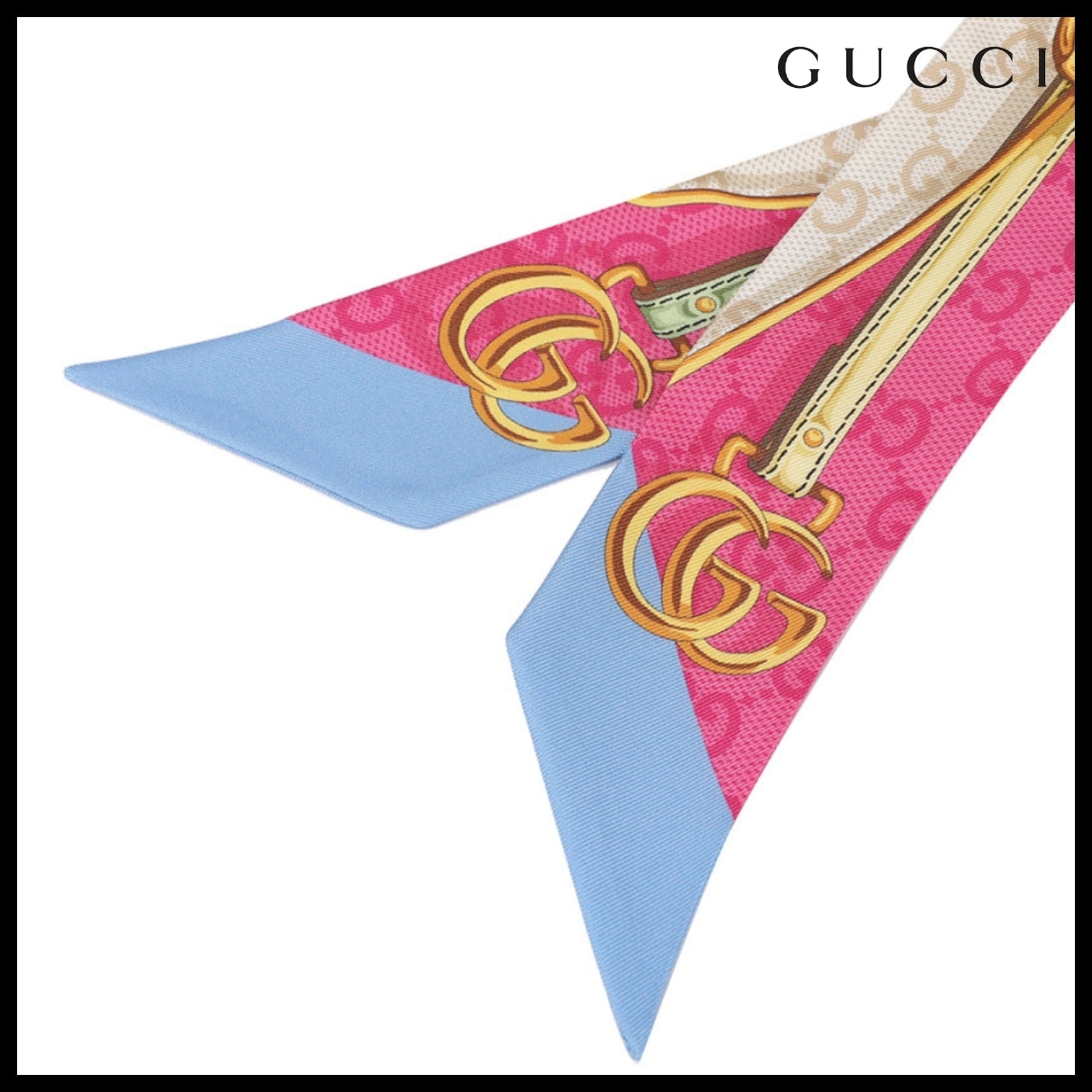 【GUCCI】Belt Print Silk Neck Bow