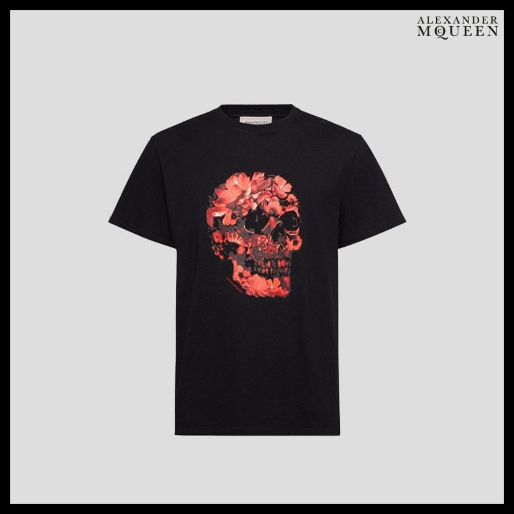 【Alexander Mcqueen】Wax-Dyed Flower Skeleton T-shirt