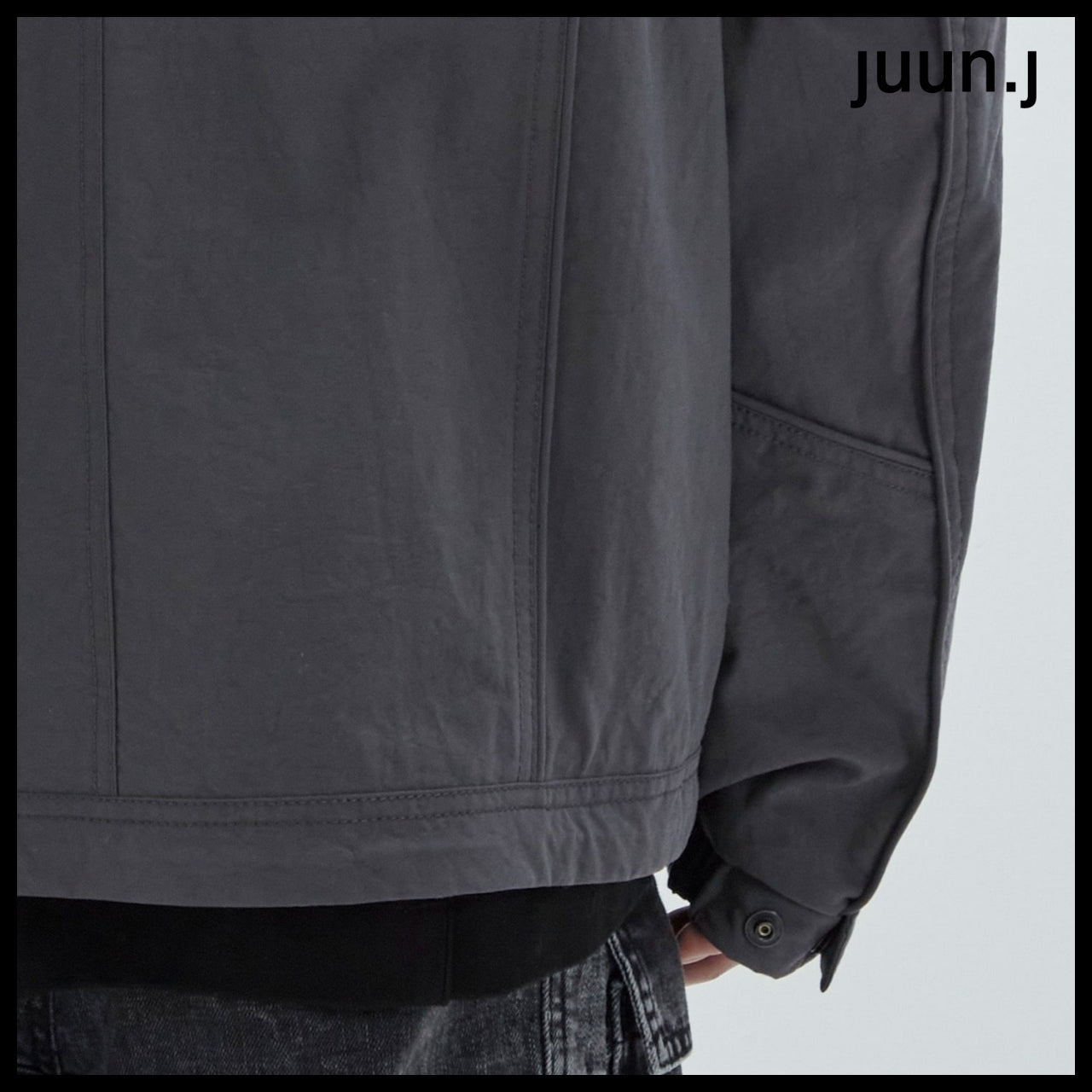 【JUUN.J】Curved Cut Design Stand Collar Jumper Grey