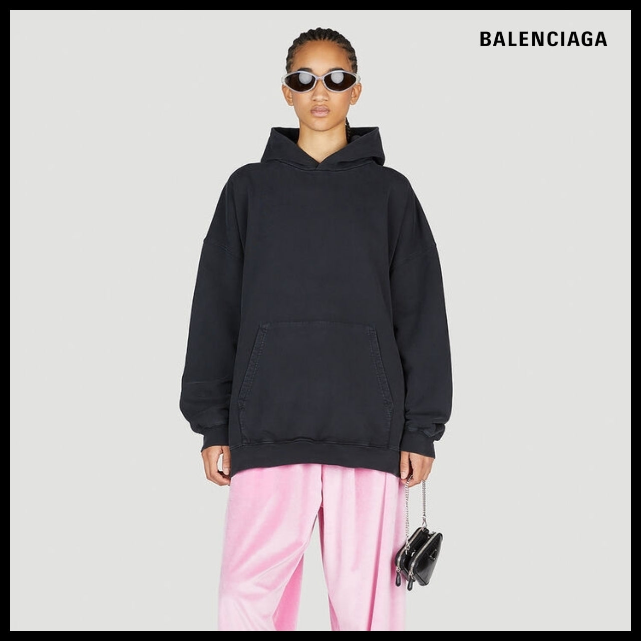 【BALENCIAGA】Large Fit Hooded Sweatshirt Black