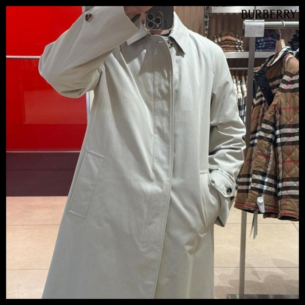 【Burberry】Button Single Cotton Men's Car Coat Lichen