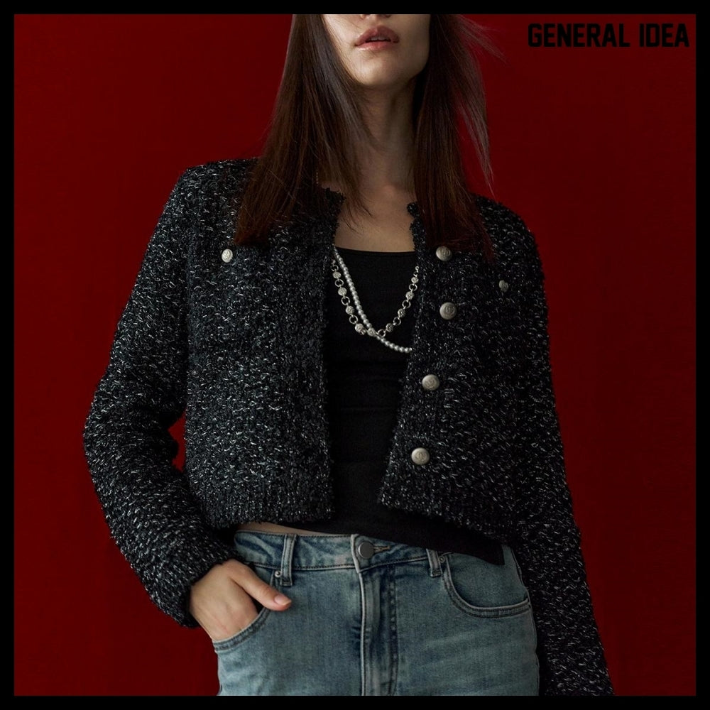 【GENERAL IDEA】Boucle Tweed Knit Jacket BLACK