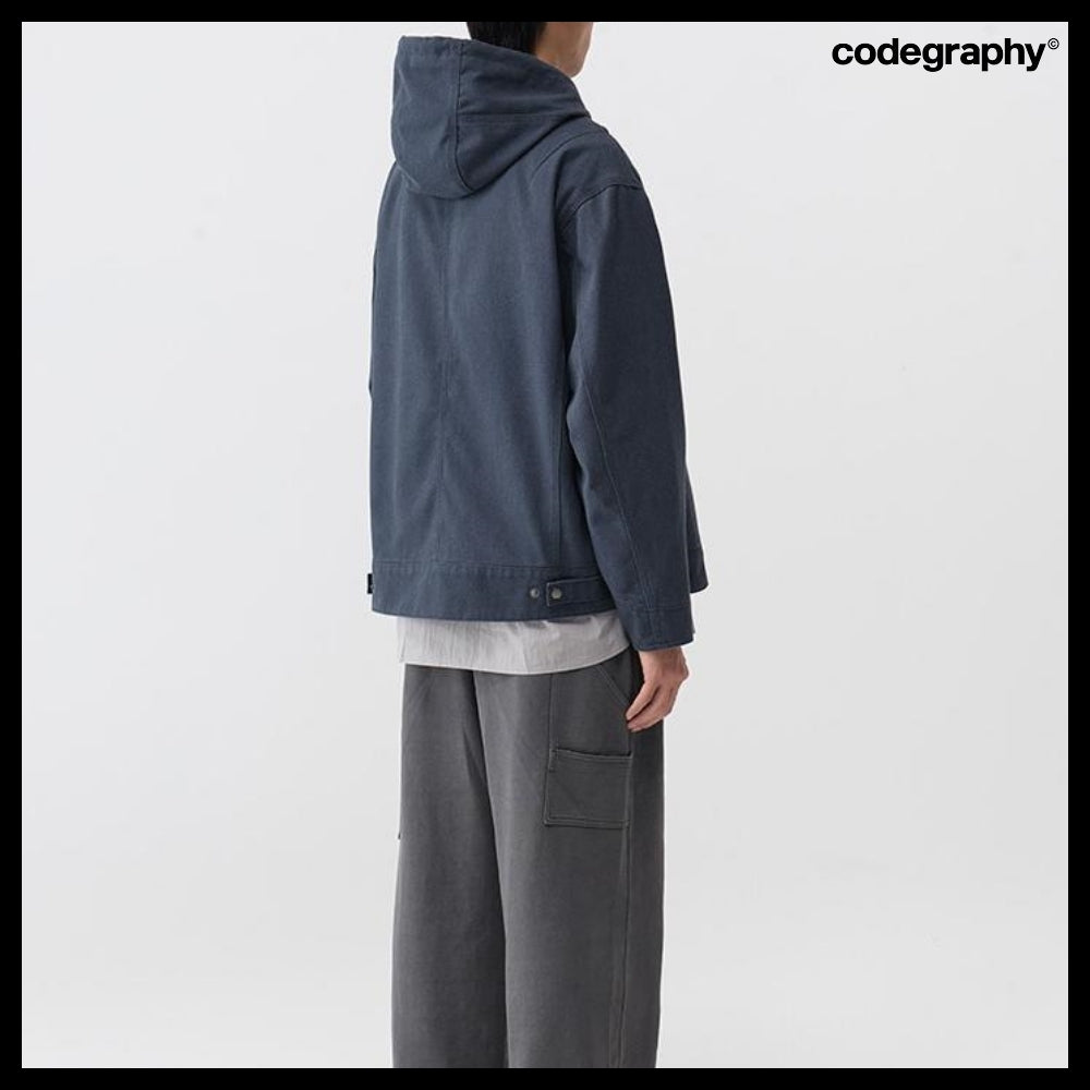 【codegraphy】Vintage Washed Cotton Hood Work Jacket Blue