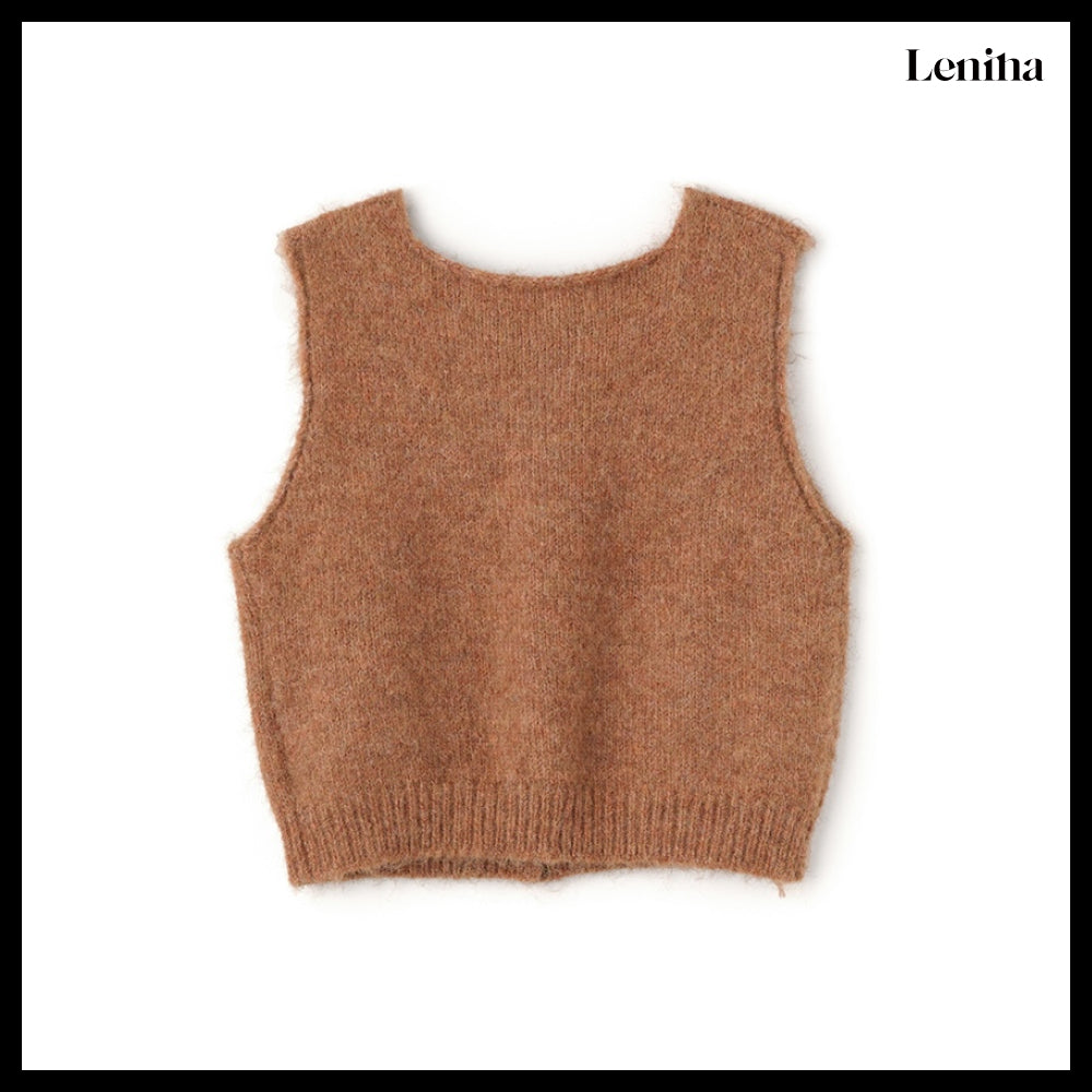 【LENINA】JOUR Round Neck Knit Vest 2 Colors