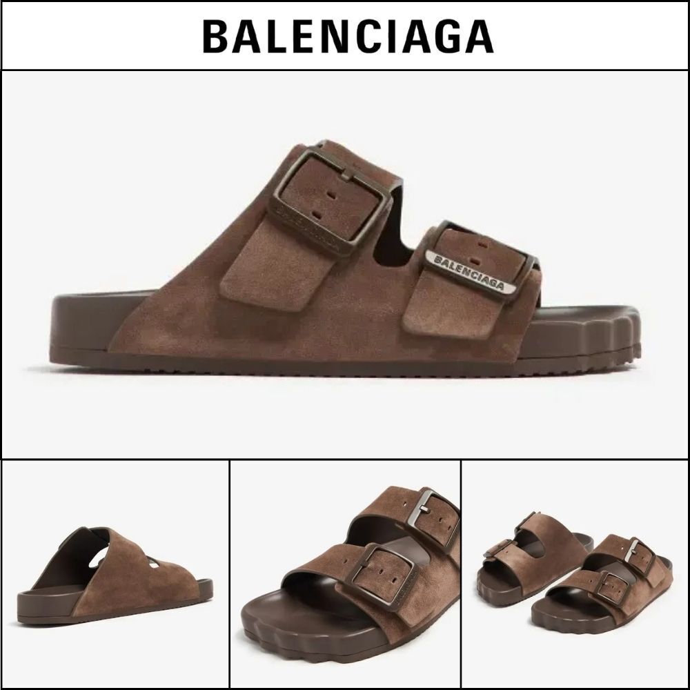 【BALENCIAGA】Sunday Mule Suede Cold Sandals In Brown