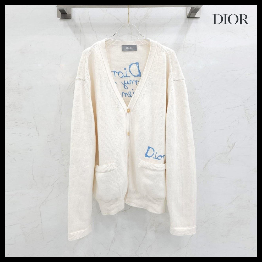 【Dior】Hilton Nell Logo Embroidery White Cardigan