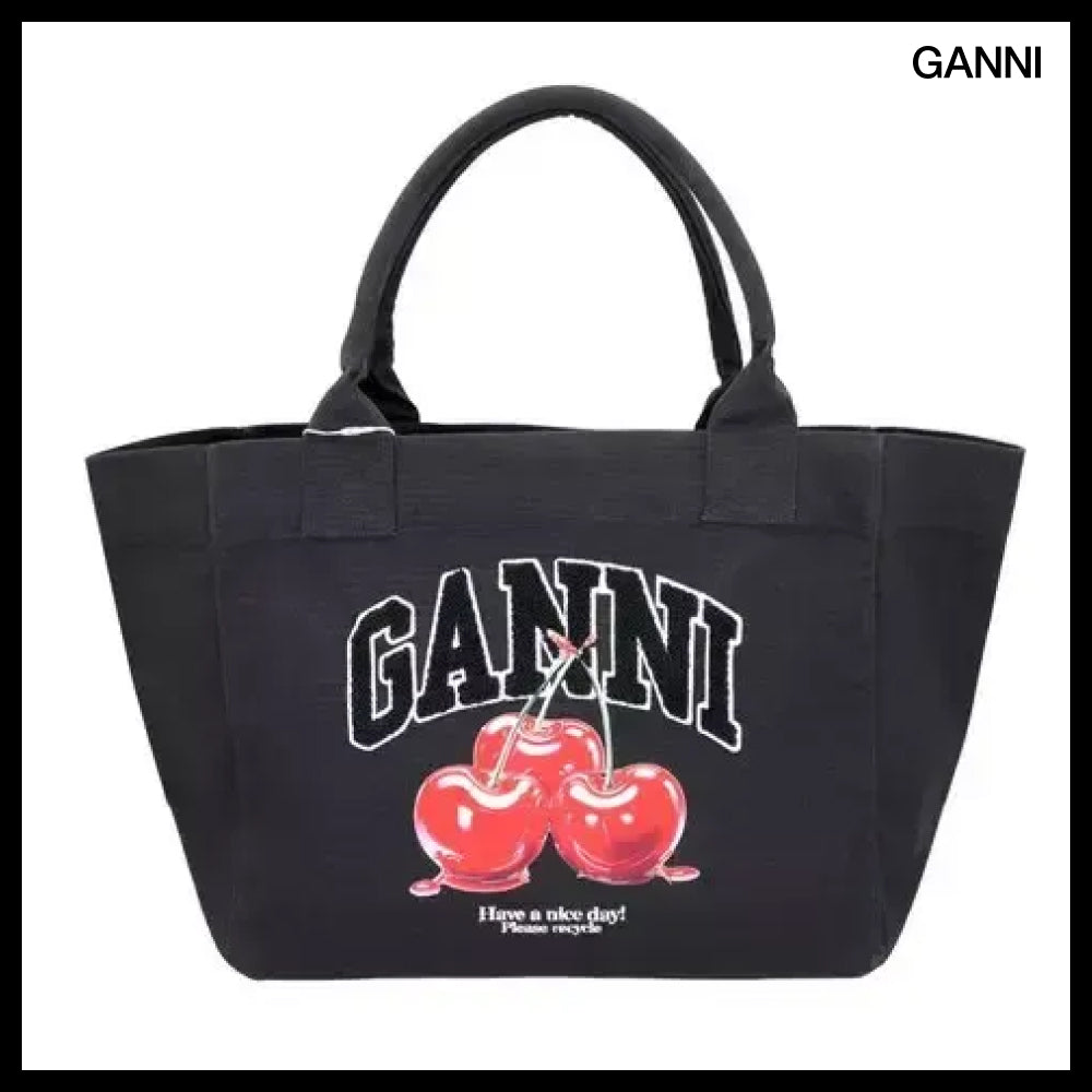 【Ganni】Cherry Print Medium Shopper Tote cherry shopper
