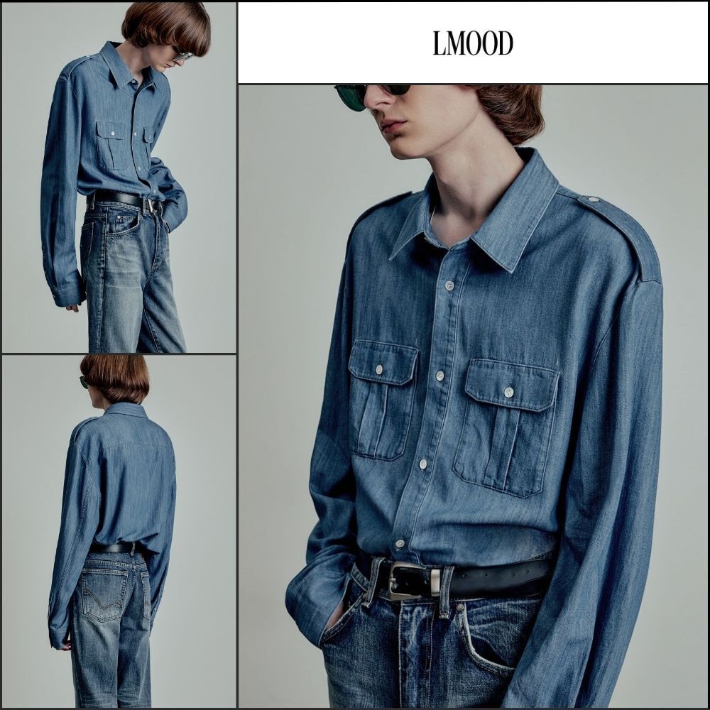 【LMOOD】Huntington Tencel Denim Military Shirt ChambrayBlue