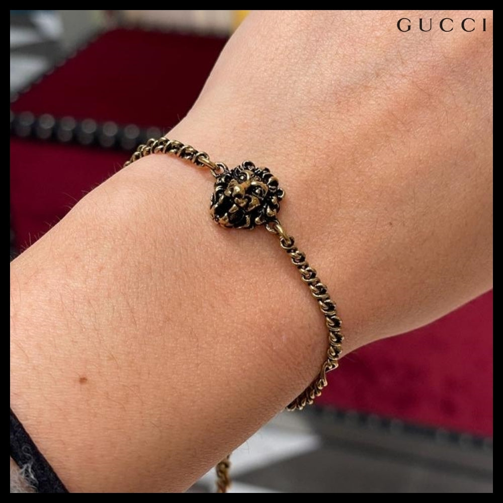 【GUCCI】Lion Head Chain Bracelet Gold