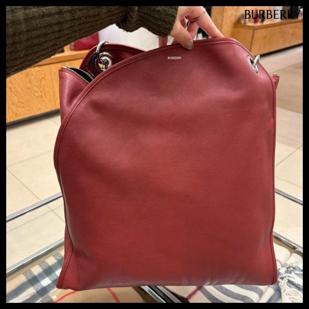 【Burberry】Shield Twin Logo Leather Tote Bag Rust