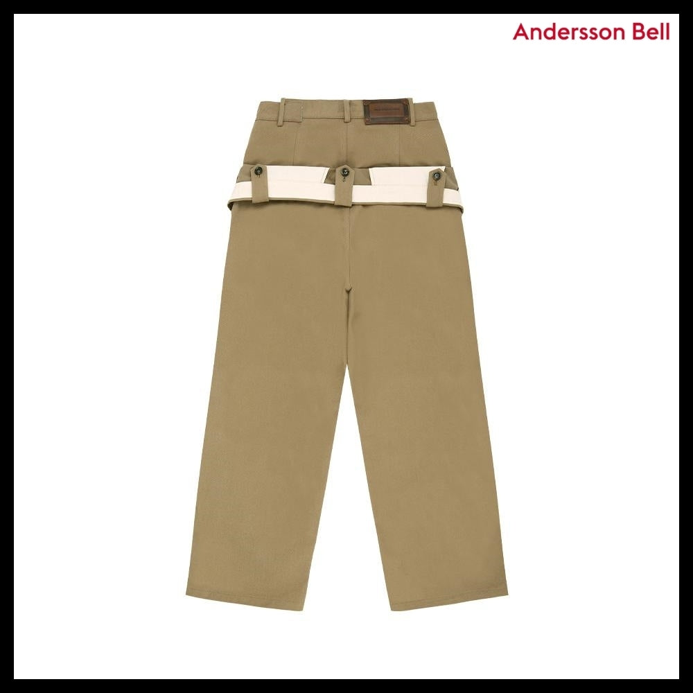 【ANDERSSON BELL】Double Waistband Wide-Leg Trousers Beige