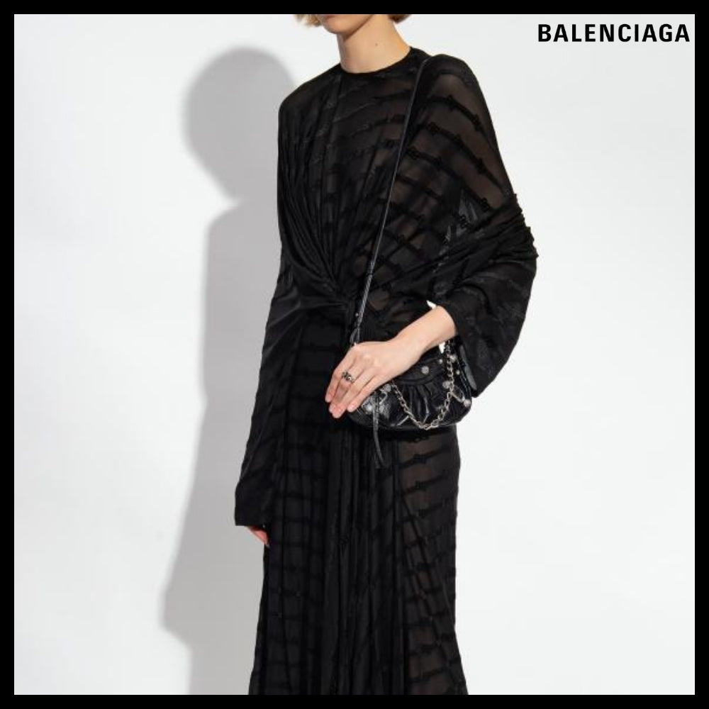 【BALENCIAGA】BB Monogram Front Drape Dress Black