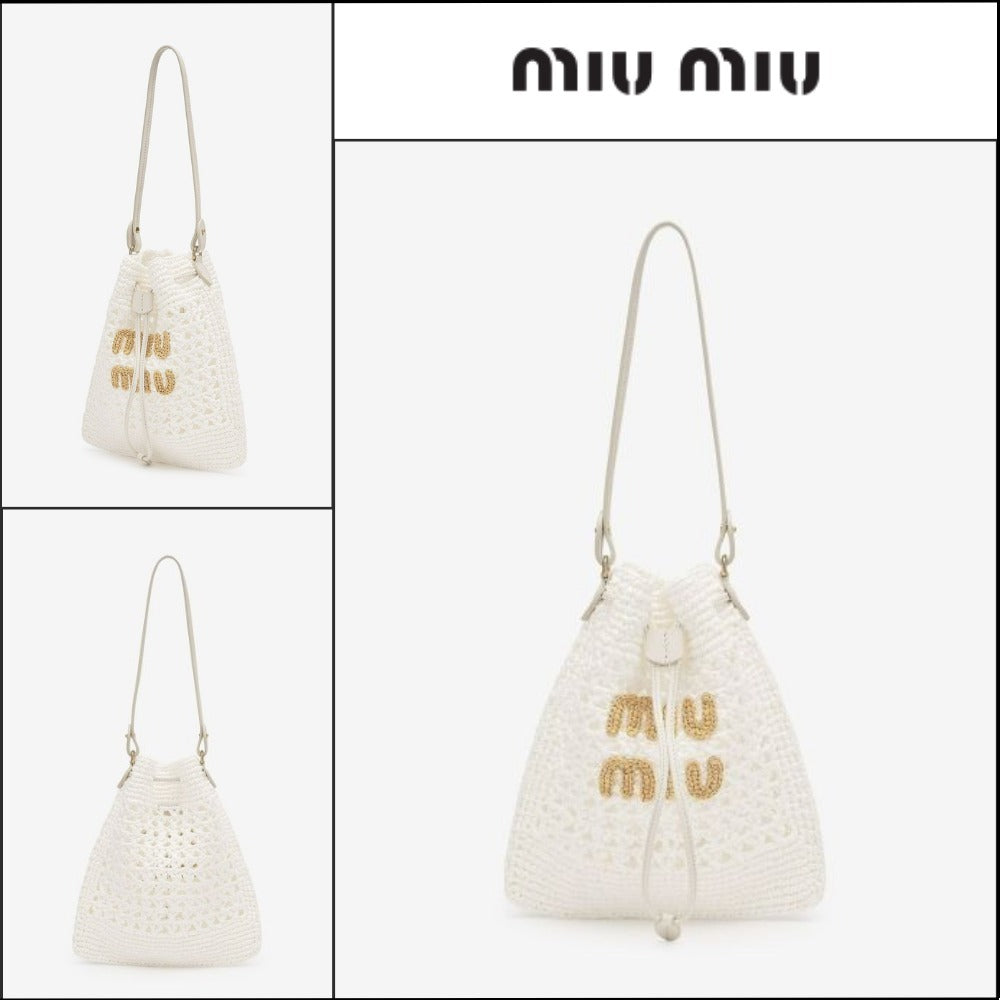 【MiuMiu】Mini Woven Fabric Drawstring Tote Bag
