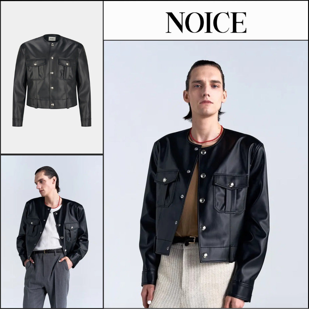【NOICE】M Pure Collar Leather Jacket Black