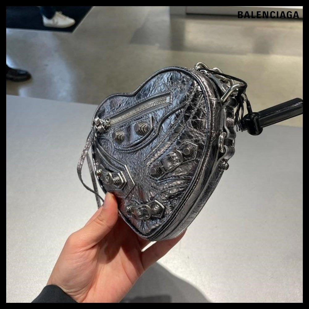 【BALENCIAGA】Metallic Lambskin Mini Heart Shoulder Bag