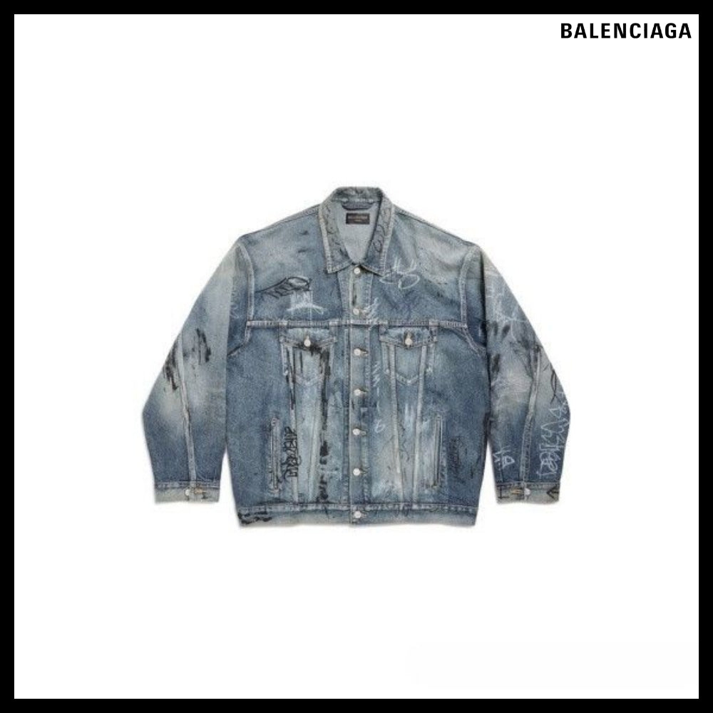 【BALENCIAGA】Graffiti Oversized Jacket in Blue