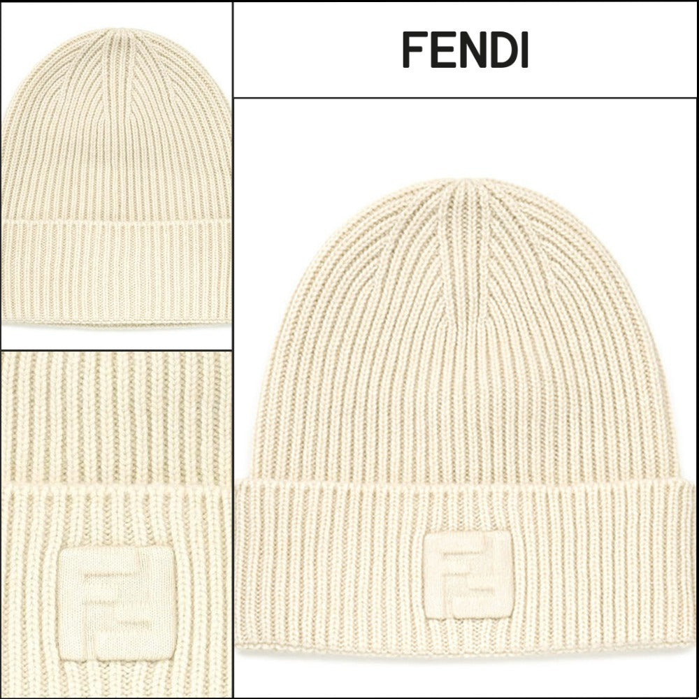 【FENDI】24FW Ivory FF Wool Cashmere Beanie