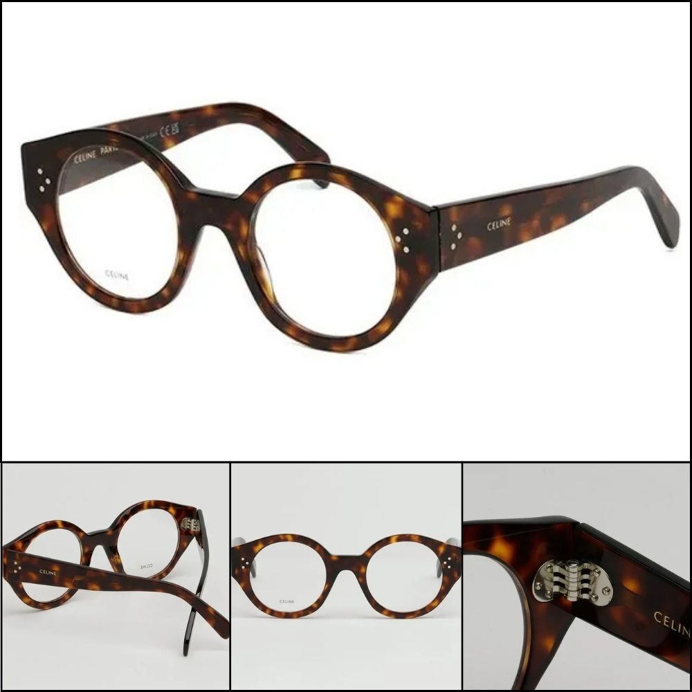 【CELINE】Thick Round Leopard Horn-Rimmed Eyeglasses Fashion