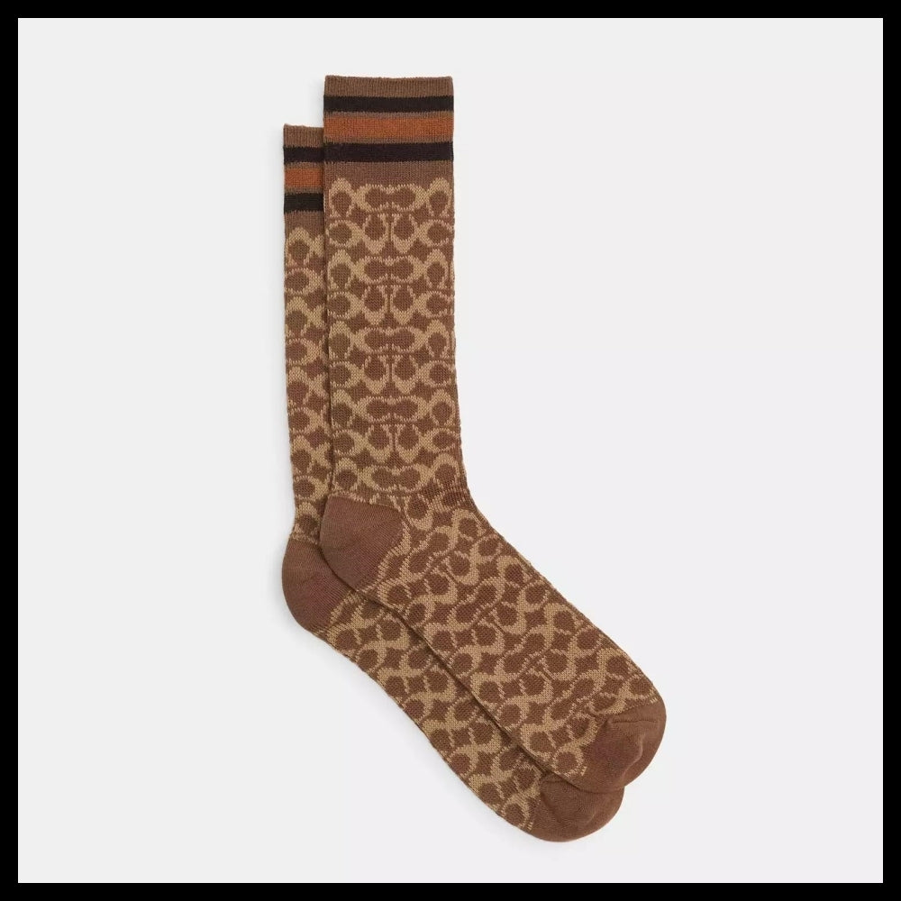 【Coach】Signature Calf Socks Khaki