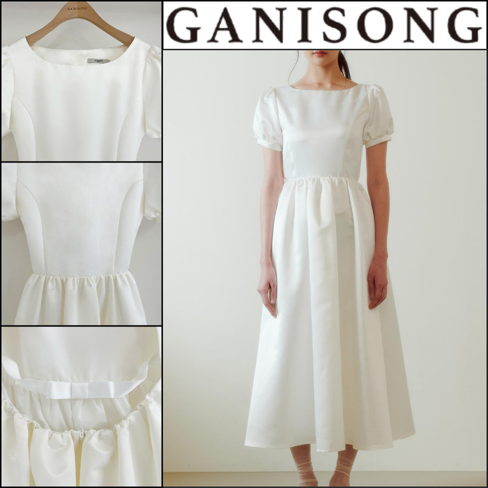 【GANISONG】Bridal Back Open Dress White