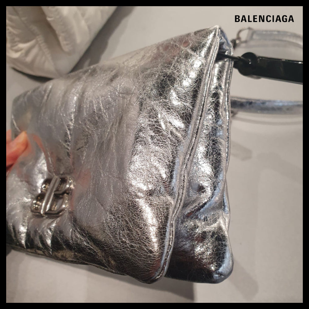 【BALENCIAGA】Monaco Nano Metallic Silver Chain CrossbodyBag