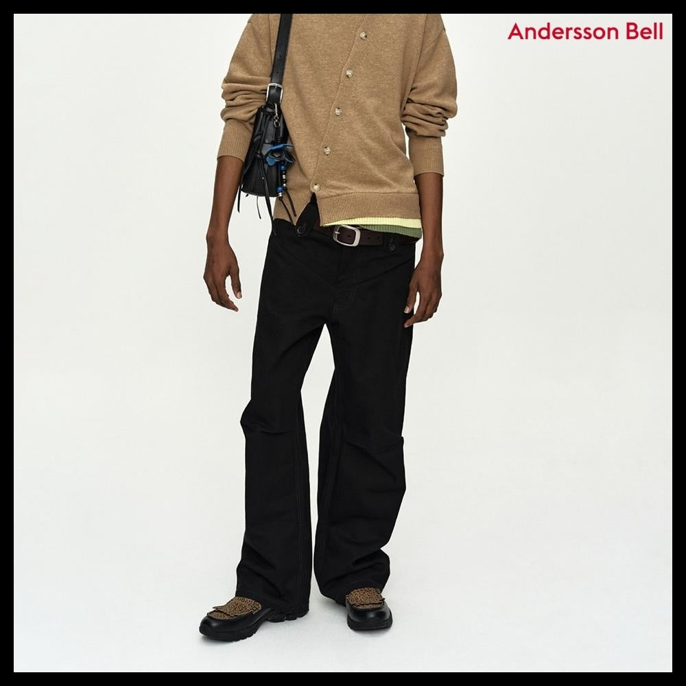 【ANDERSSON BELL】Double Waistband Wide-Leg Trousers Black