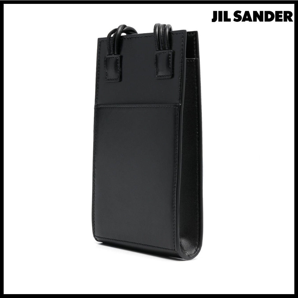 【JIL SANDER】Black Leather Tangle Phone Case Crossbody Bag