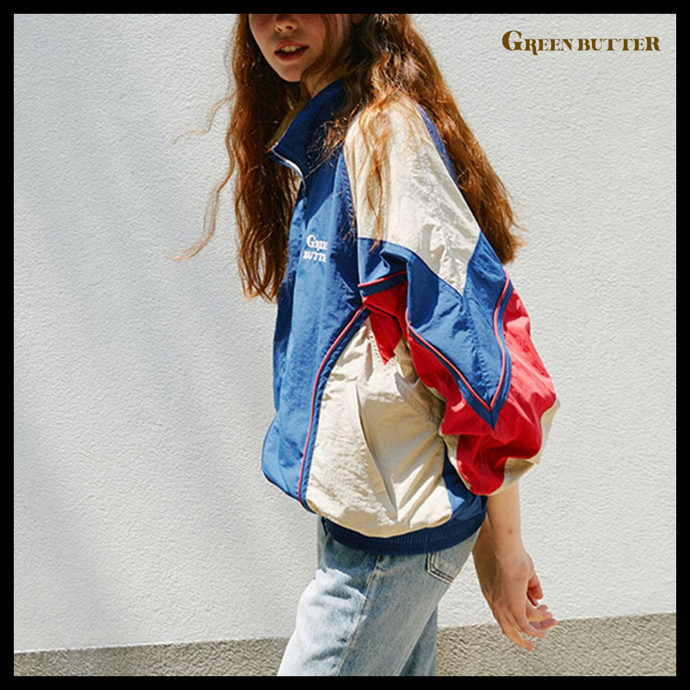 【GREEN BUTTER】Two-Way Windbreaker Jacket NAVY